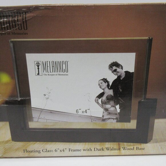 Melannco Floating Glass 6x4 Picture Frame W/Dark Walnut Wood Base W/Box - Picture 1 of 6